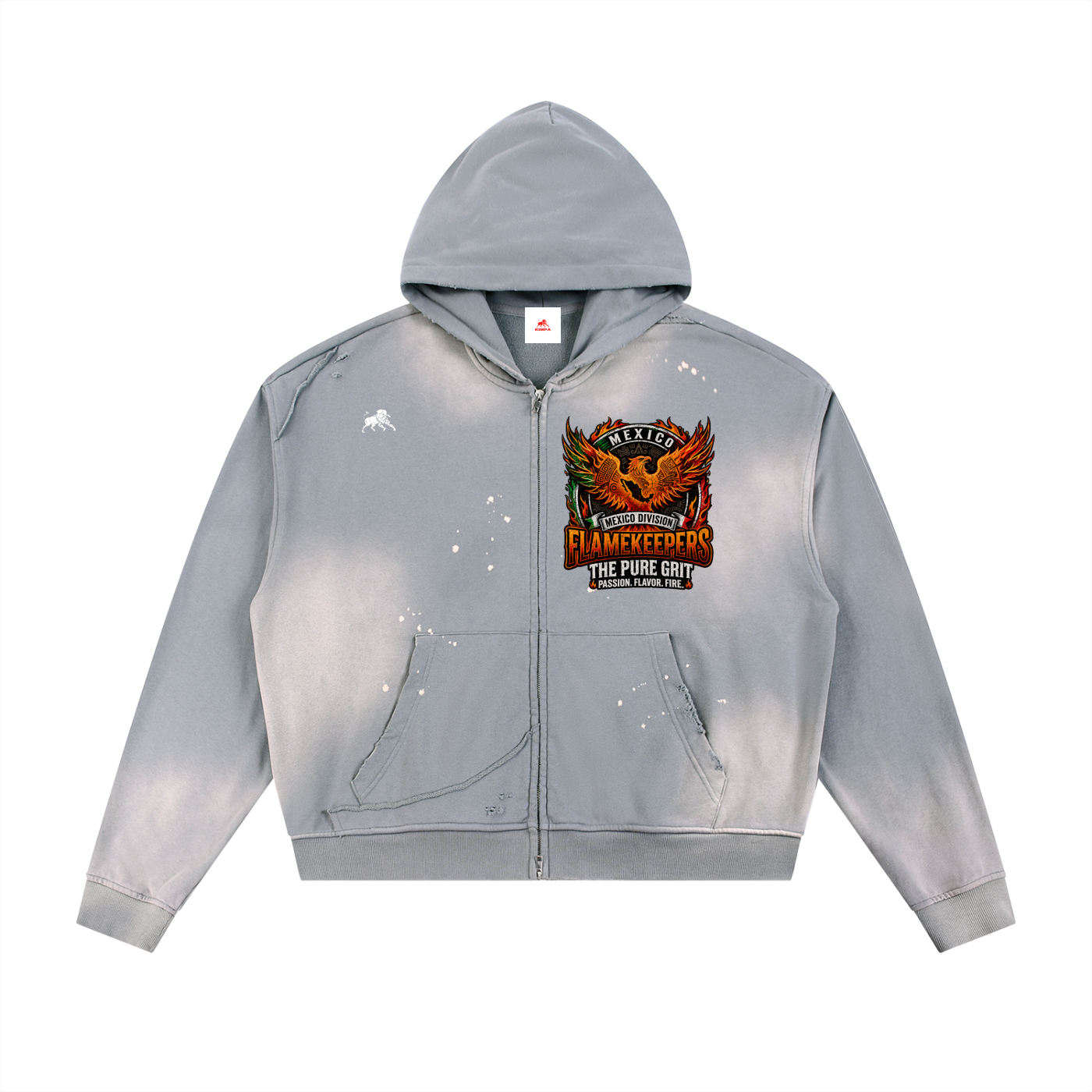 Sun Fade Frayed Raw Edge Fleece Zip Hoodie