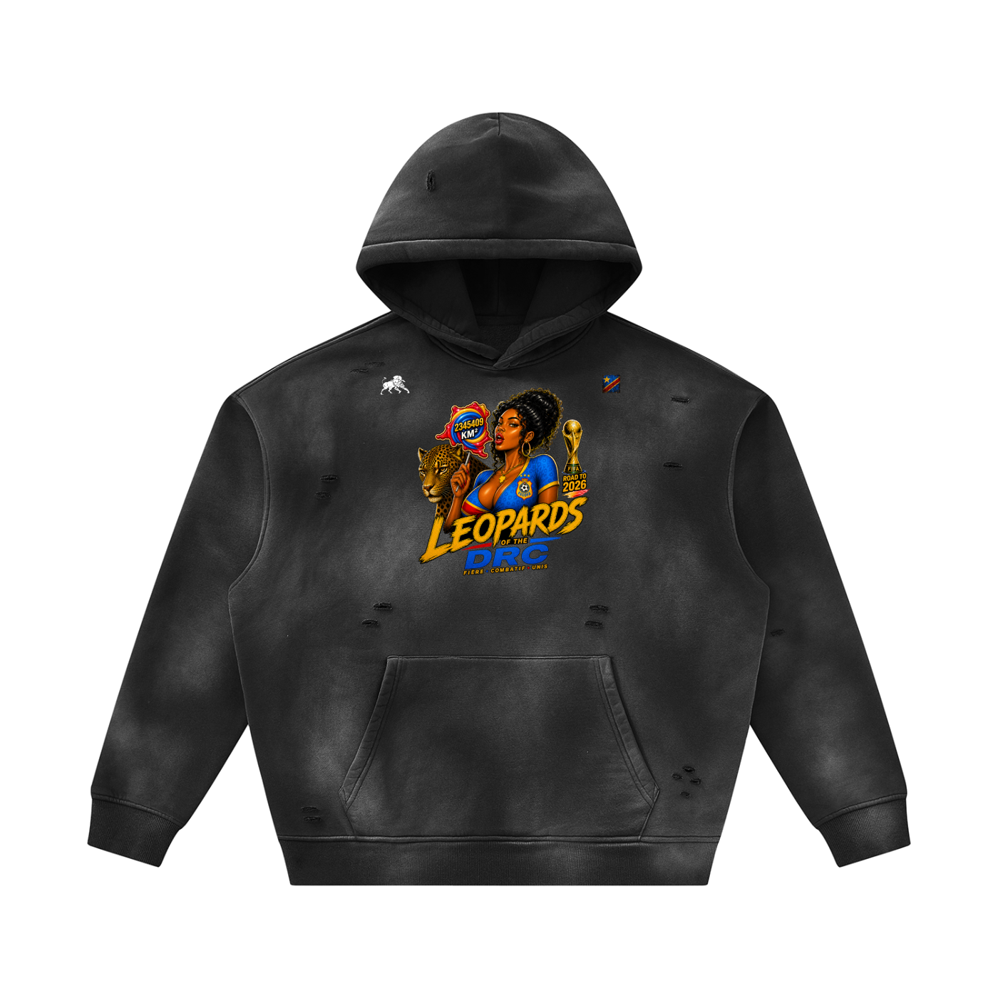 Unisex Sunfade Frayed Fleece Hoodie