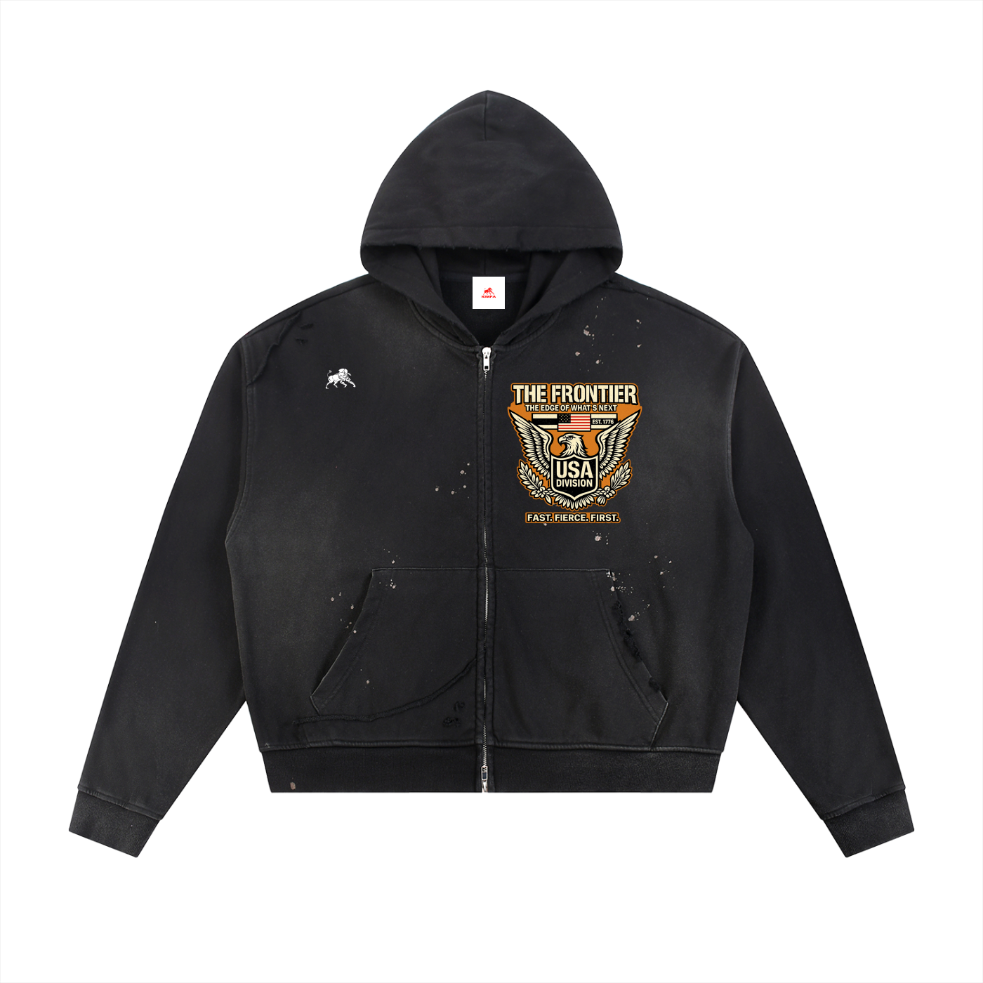Sun Fade Frayed Raw Edge Fleece Zip Hoodie