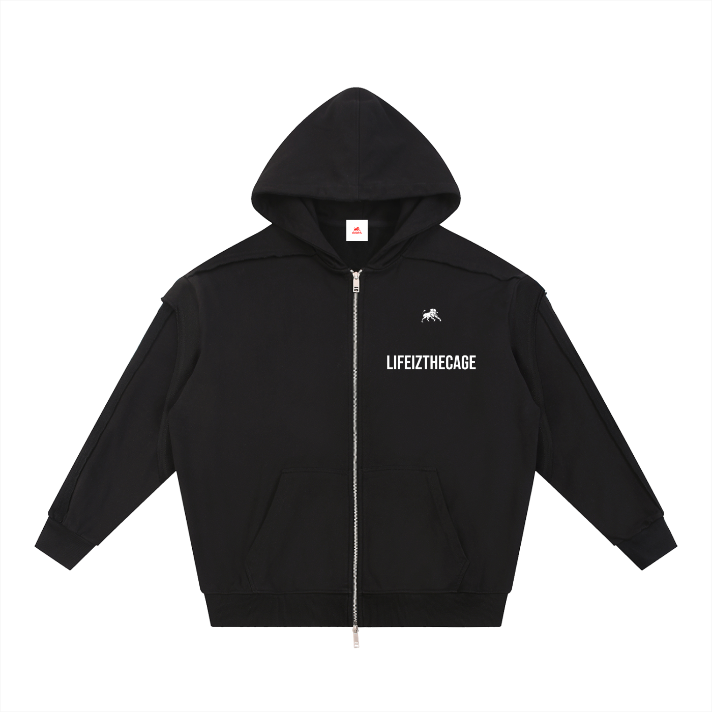 Contrast Tape Raw Edge Double Layered Zip Hoodie