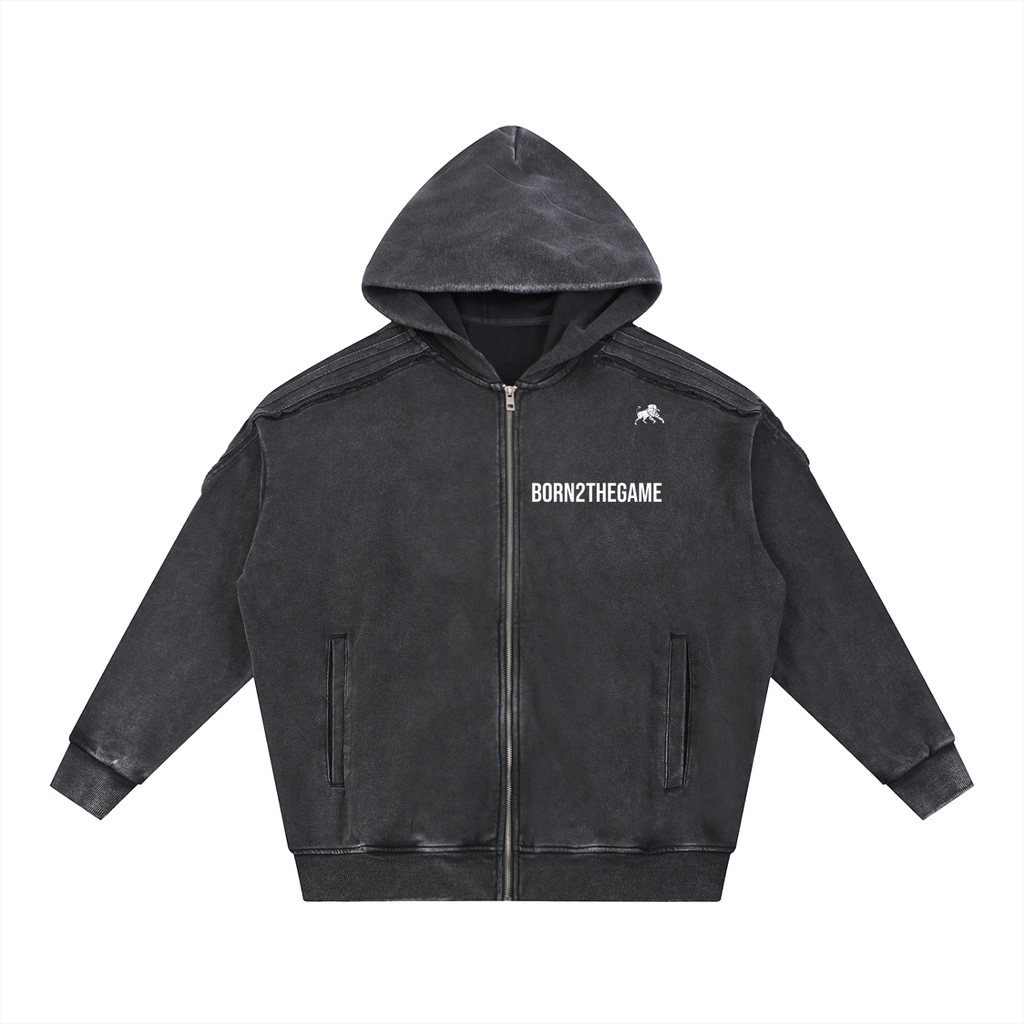Snow Washed Tape Raw Edge Zip Hoodie