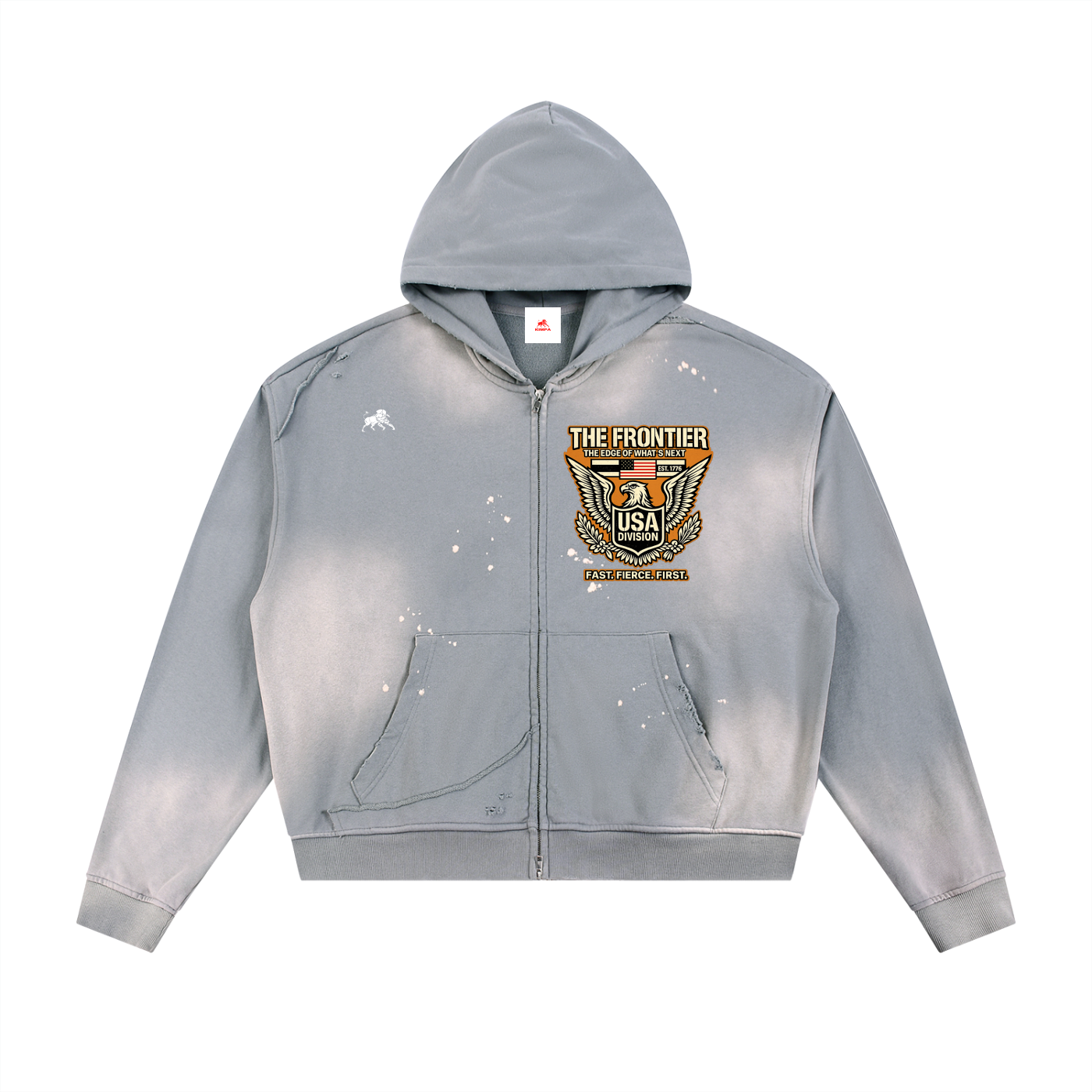 Sun Fade Frayed Raw Edge Fleece Zip Hoodie