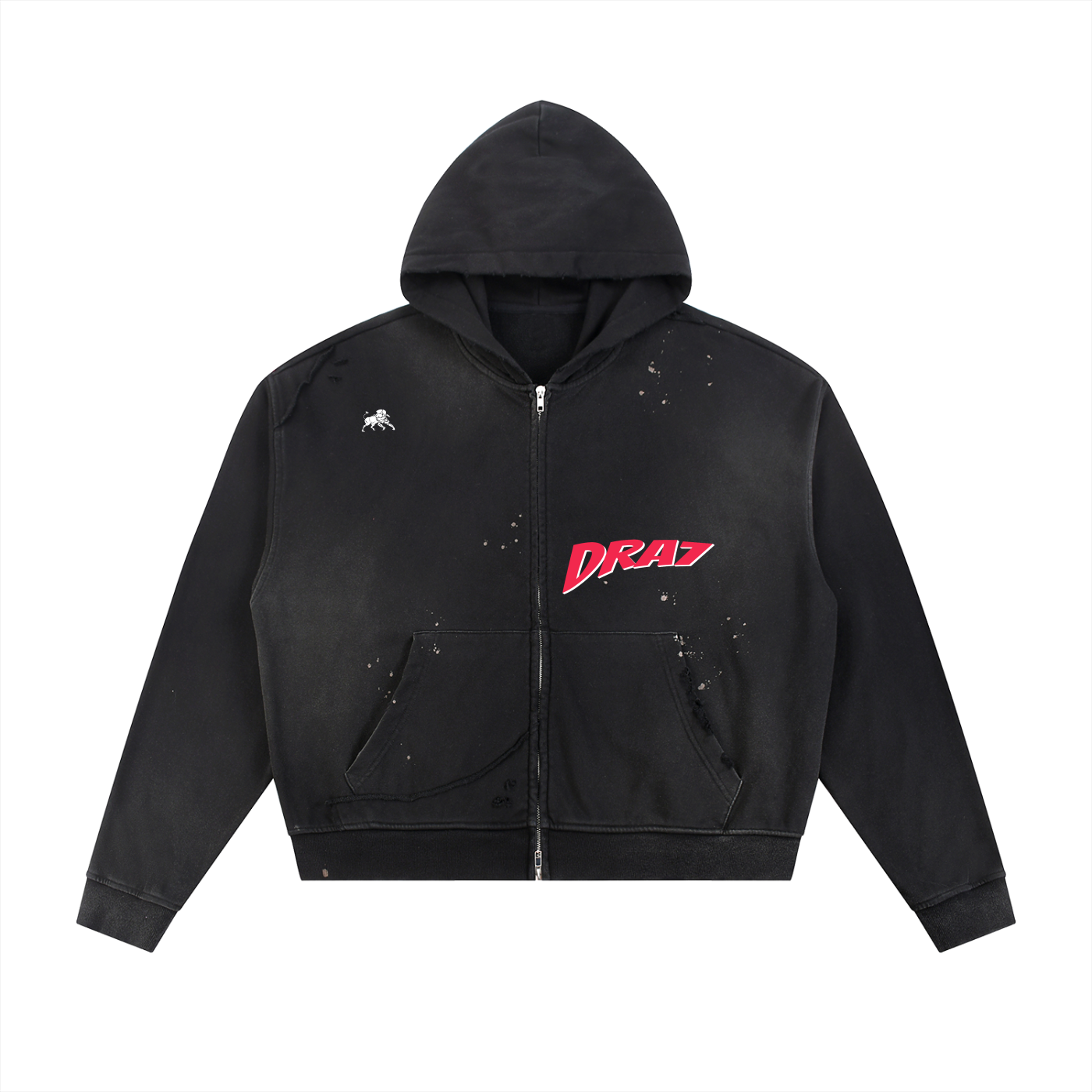 Sun Fade Frayed Raw Edge Fleece Zip Hoodie