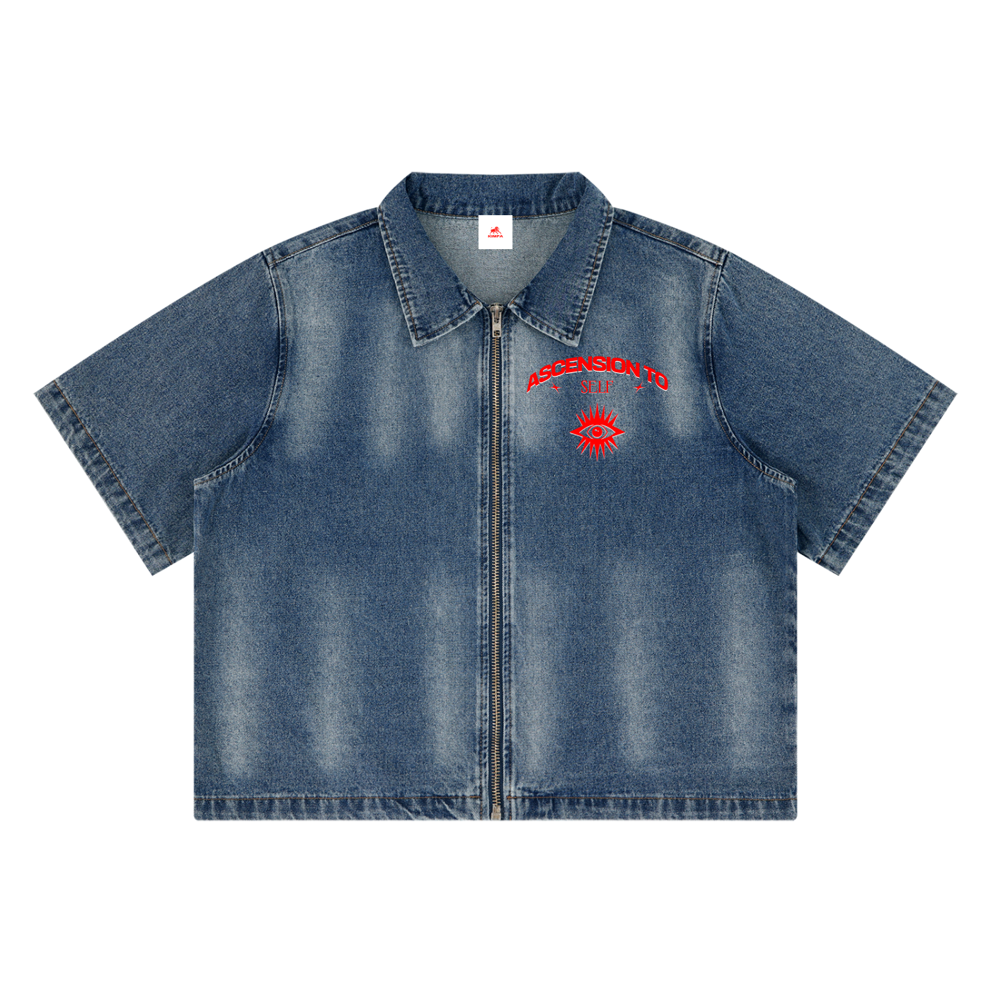 Unisex Vintage Washed Full-Zip Denim Shirt