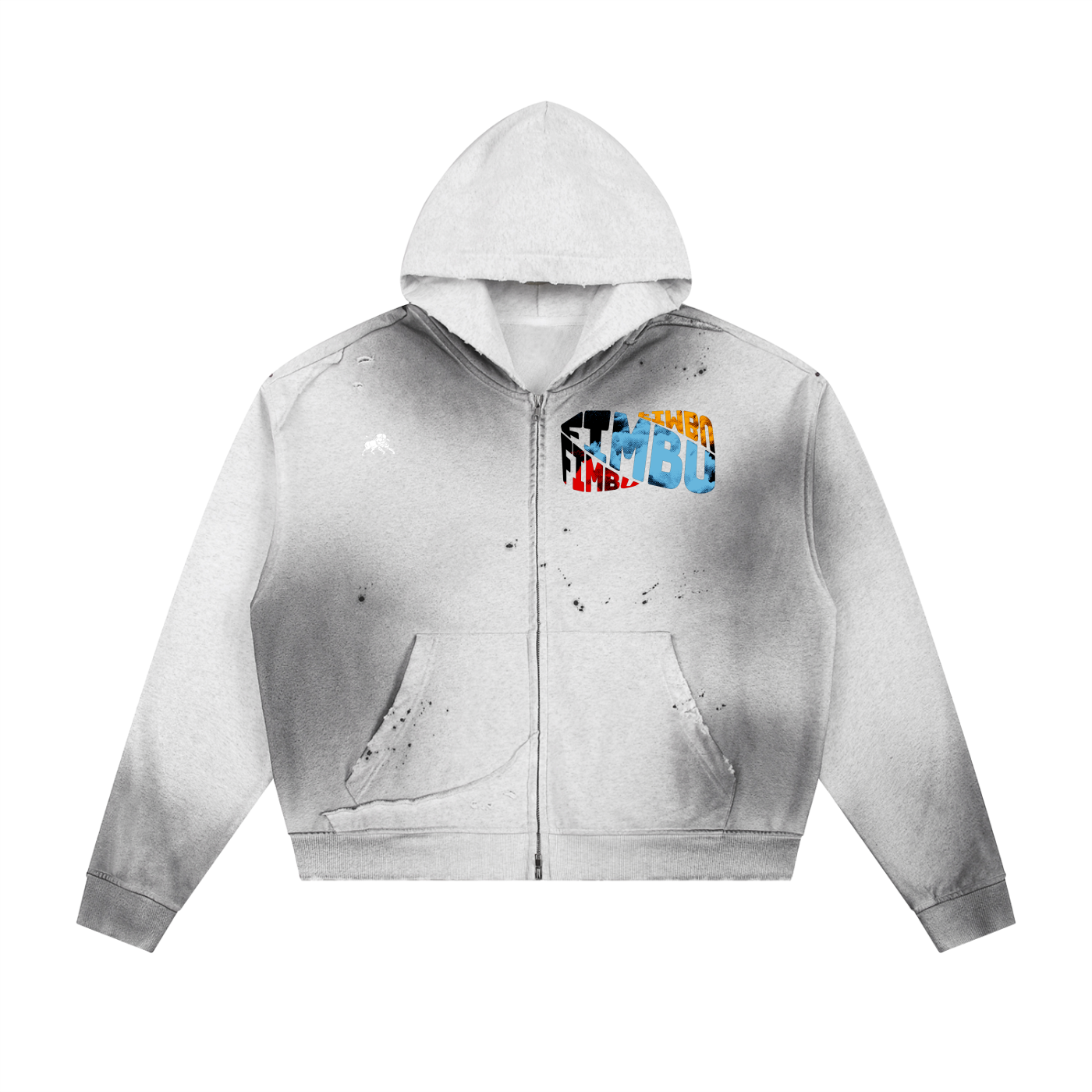 Sun Fade Frayed Raw Edge Fleece Zip Hoodie
