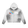 Sun Fade Frayed Raw Edge Fleece Zip Hoodie