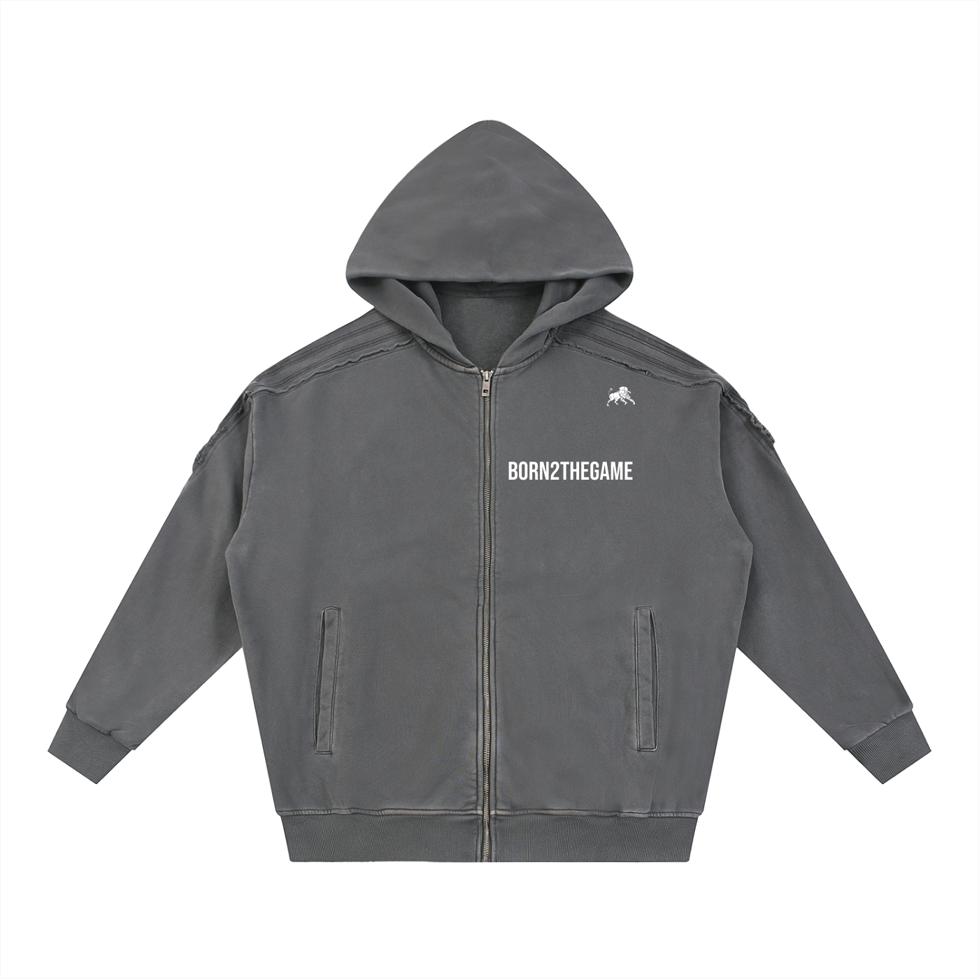 Snow Washed Tape Raw Edge Zip Hoodie