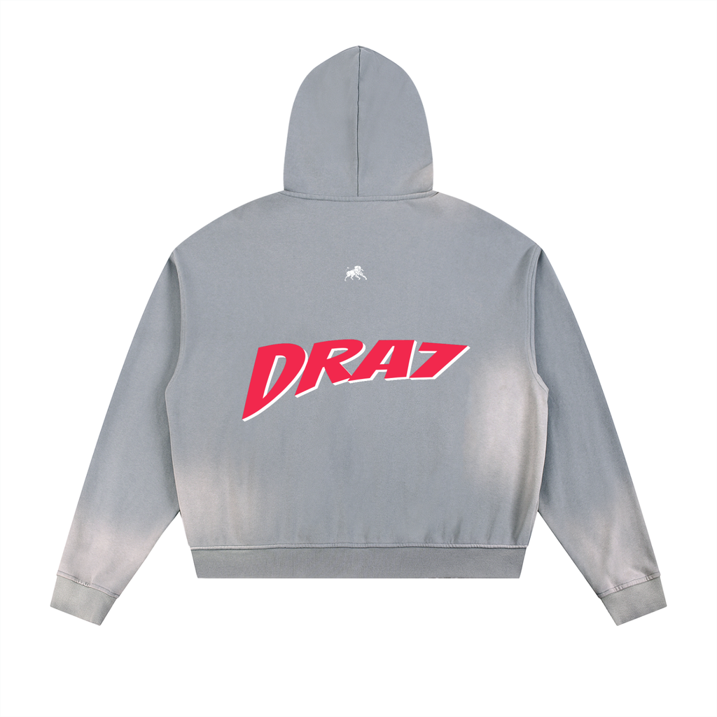 Sun Fade Frayed Raw Edge Fleece Zip Hoodie