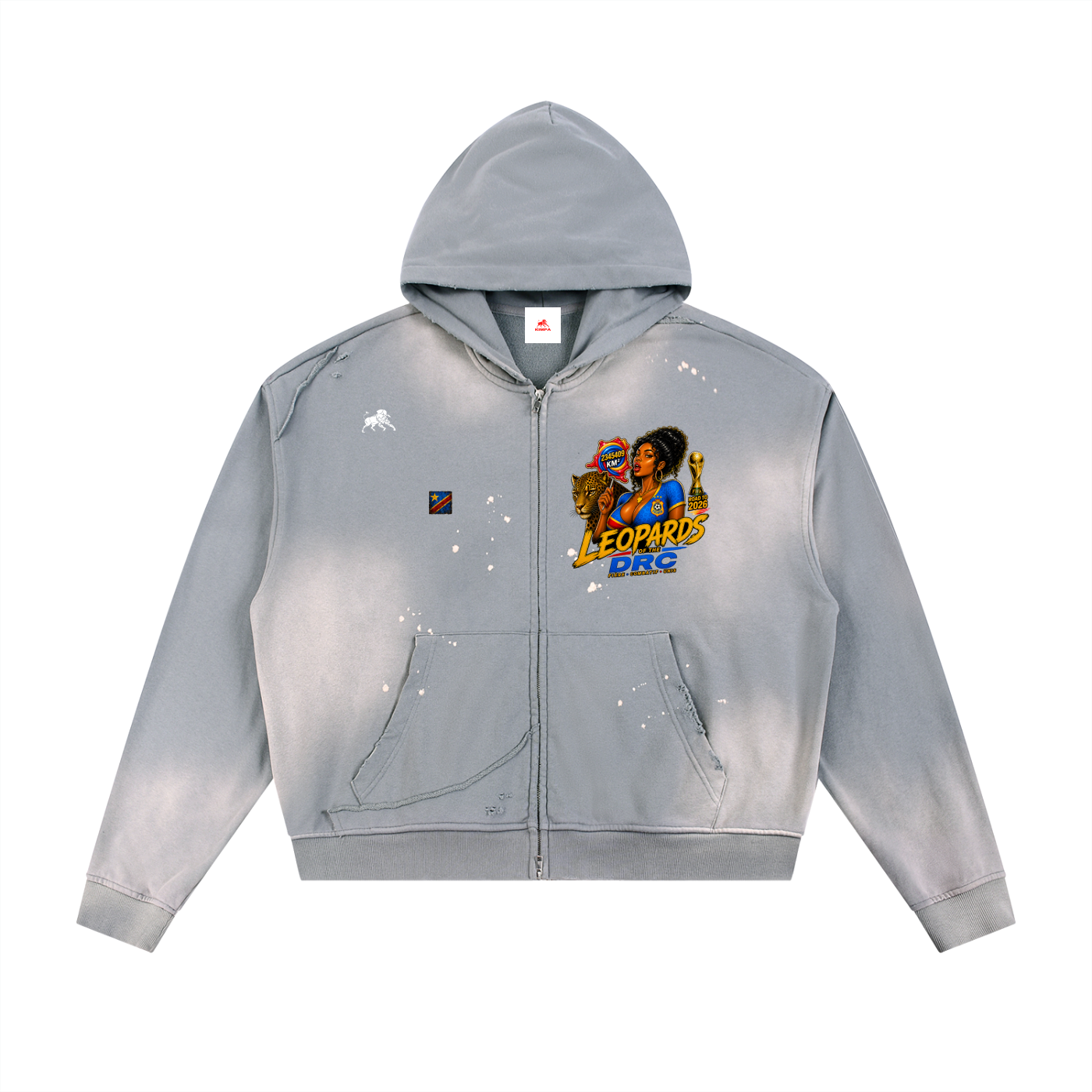 Sun Fade Frayed Raw Edge Fleece Zip Hoodie