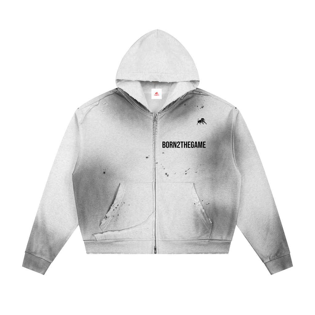 Sun Fade Frayed Raw Edge Fleece Zip Hoodie