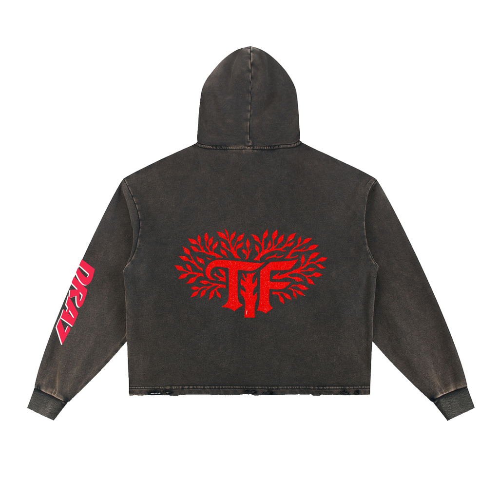 Vintage Washed Frayed-Hem Hoodie