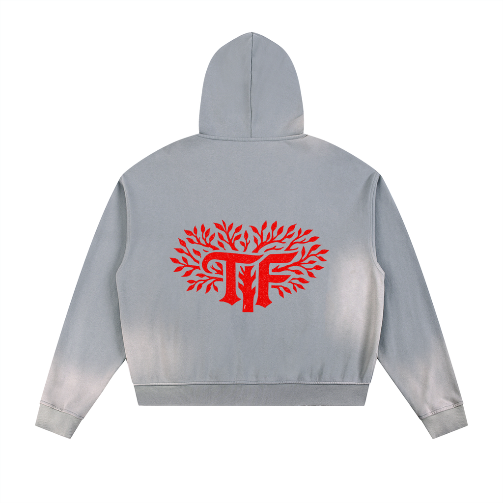 Sun Fade Frayed Raw Edge Fleece Zip Hoodie