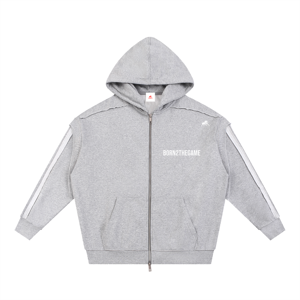Contrast Tape Raw Edge Double Layered Zip Hoodie