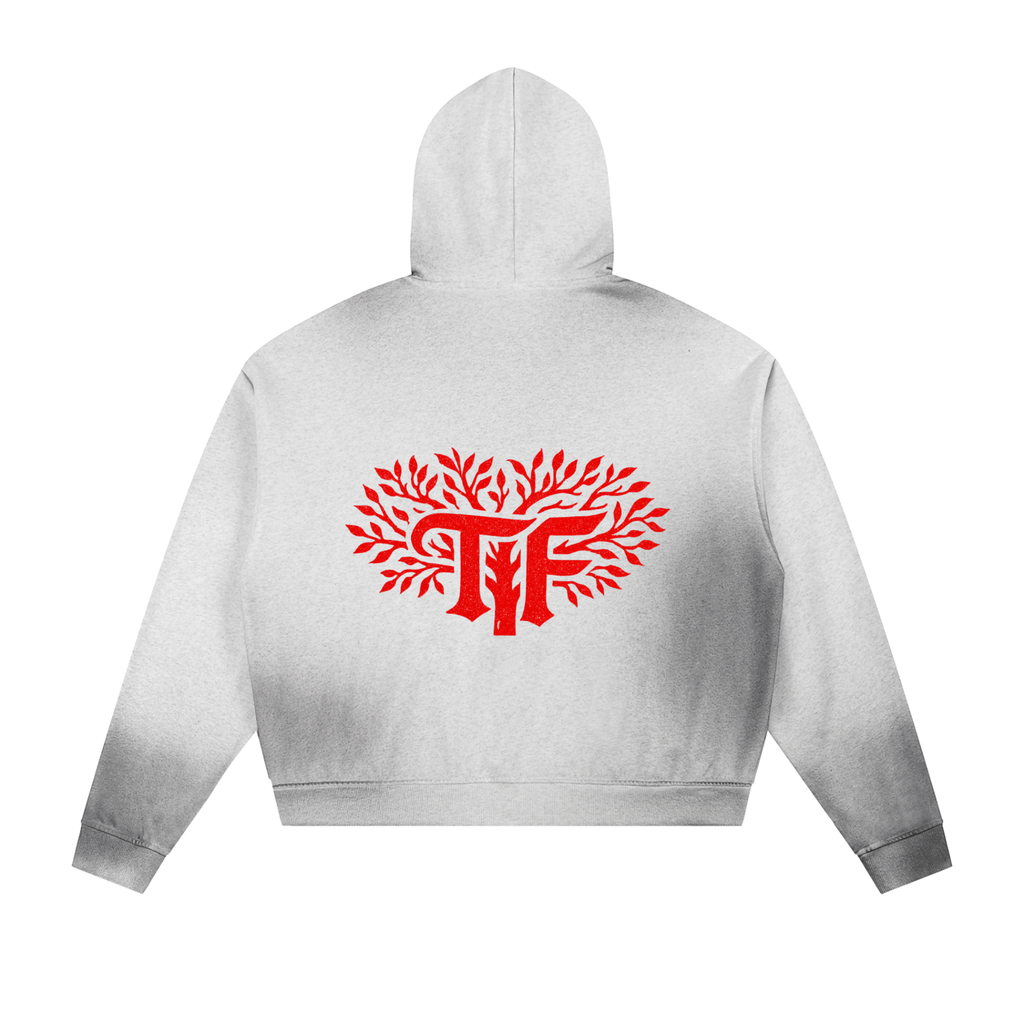 Sun Fade Frayed Raw Edge Fleece Zip Hoodie