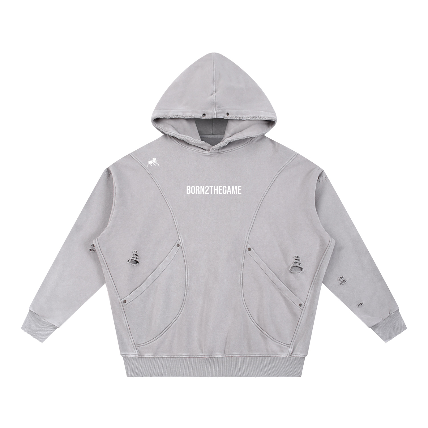 Snow Washed Distressed Panel Pocket Hoodie