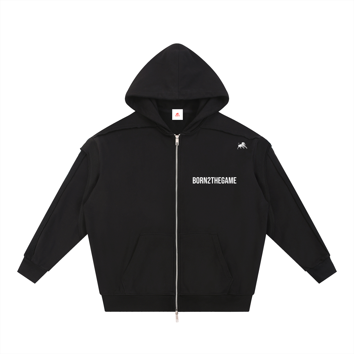 Contrast Tape Raw Edge Double Layered Zip Hoodie