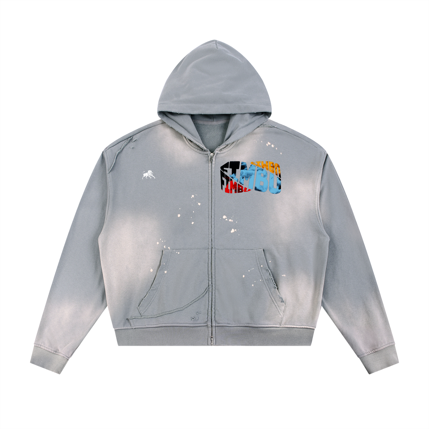 Sun Fade Frayed Raw Edge Fleece Zip Hoodie